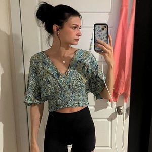 Angie Floral Cinched Crop Top